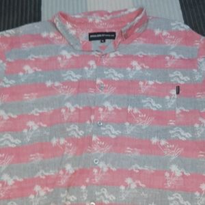 Pink and white stripped button up.